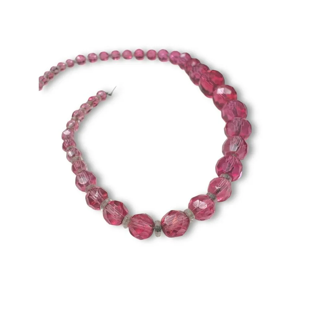 Vintage Pink Faceted Crystal Graduated Beaded Necklace Japan 16.5" Mid-Century - Picture 9 of 10